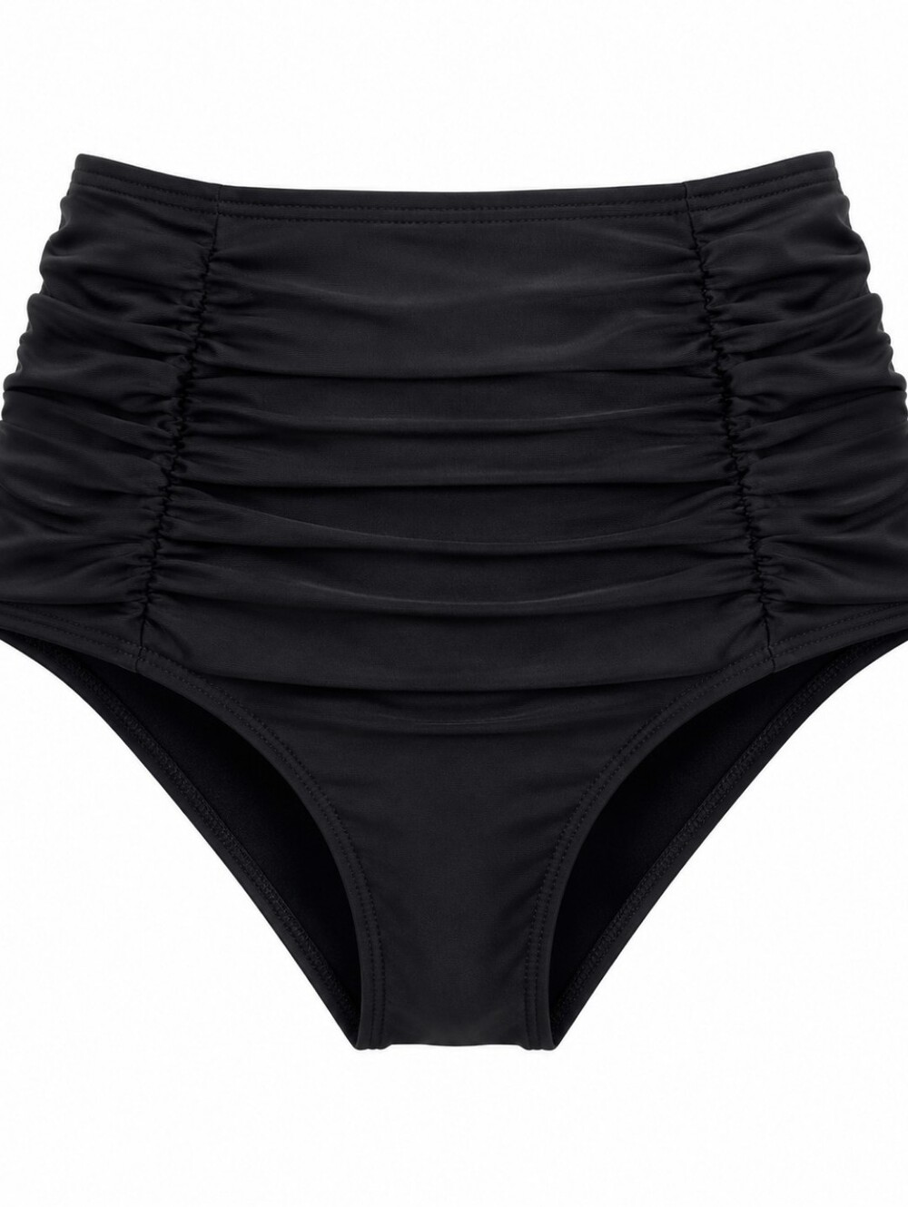 COCOSHIP High Waisted Ruched Bikini Bottom Black Retro Swim Size 4 NWOT